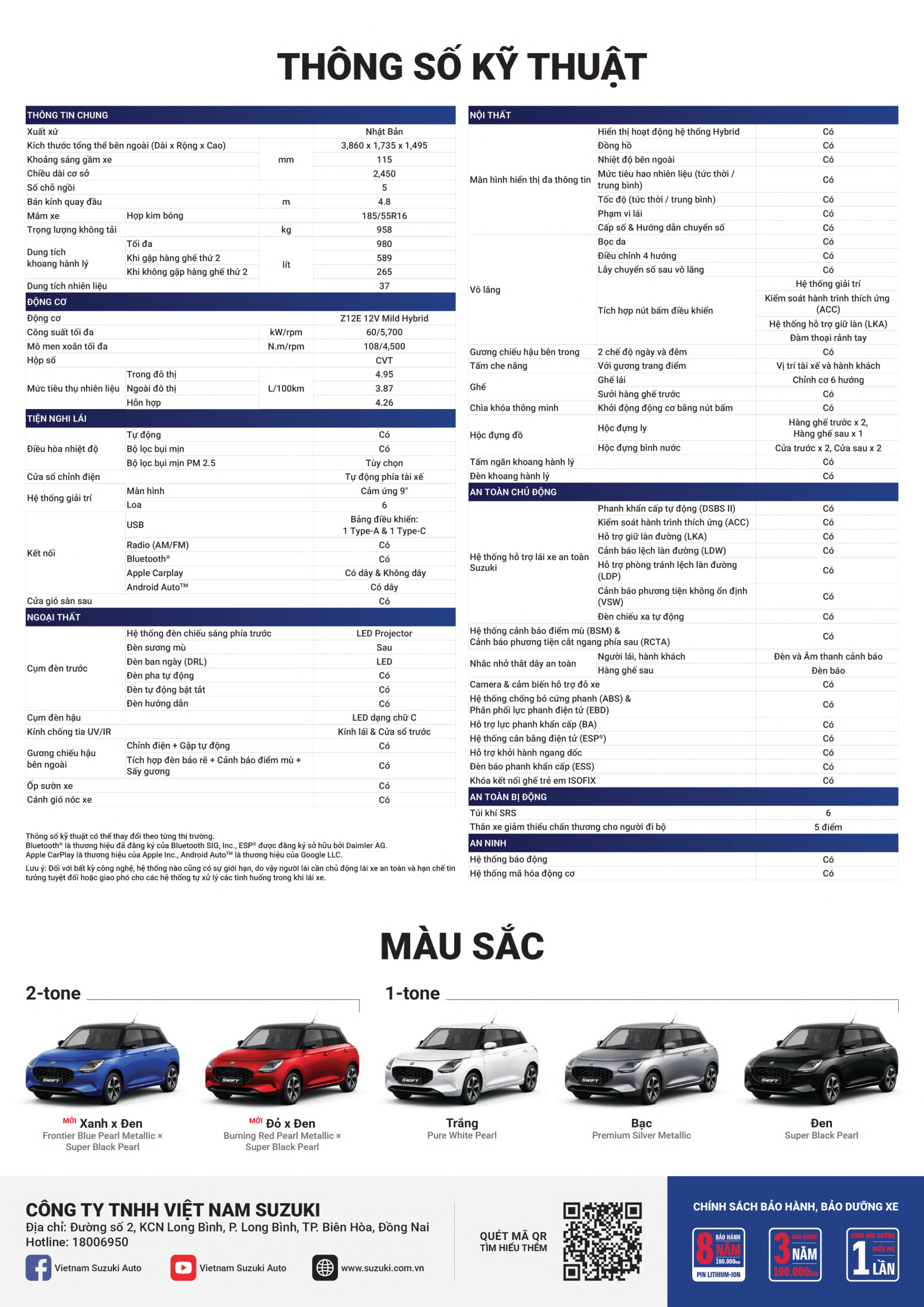 suzuki swift thông số kỹ thuật