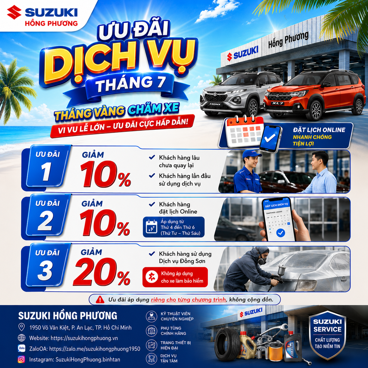  ƯU ĐÃI DỊCH VỤ THÁNG 7 TẠI SUZUKI HỒNG PHƯƠNG