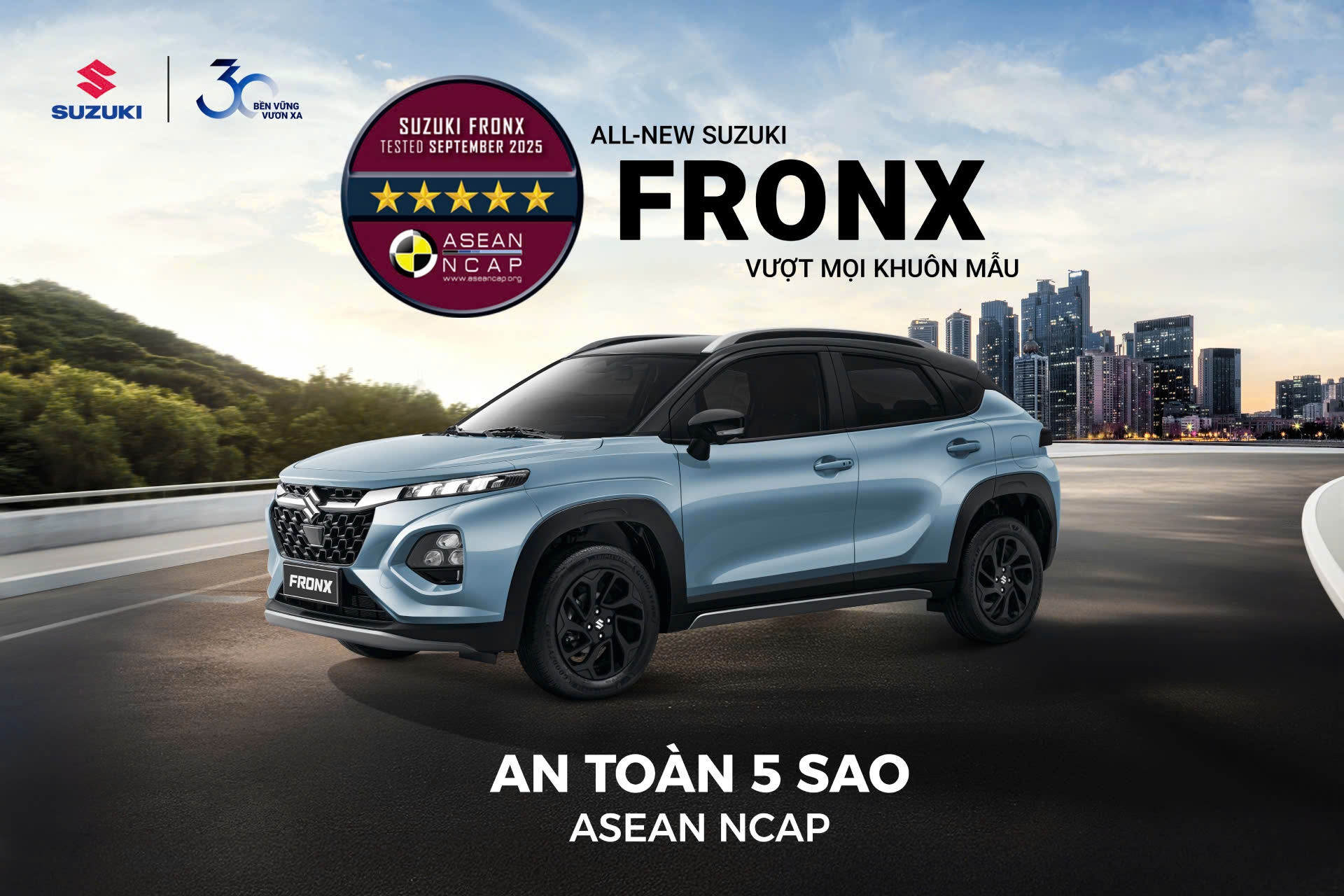 SUZUKI FRONX ĐẠT CHUẨN AN TOÀN 5 SAO ASEAN NCAP, DẪN ĐẦU PHÂN KHÚC VỀ CÔNG NGHỆ AN TOÀN